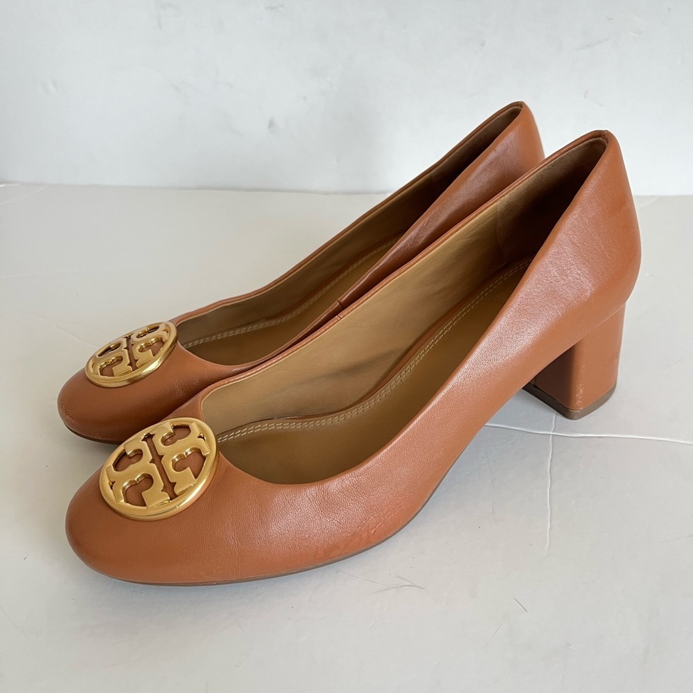 Tory Burch Tan Leather Block Heel Pumps Size 7.5 - Picture 11 of 11